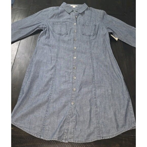 Coldwater Creek Dress Womens 14 Blue Chambray Button Up 3/4 Sleeves Collared HL7 - Picture 1 of 5